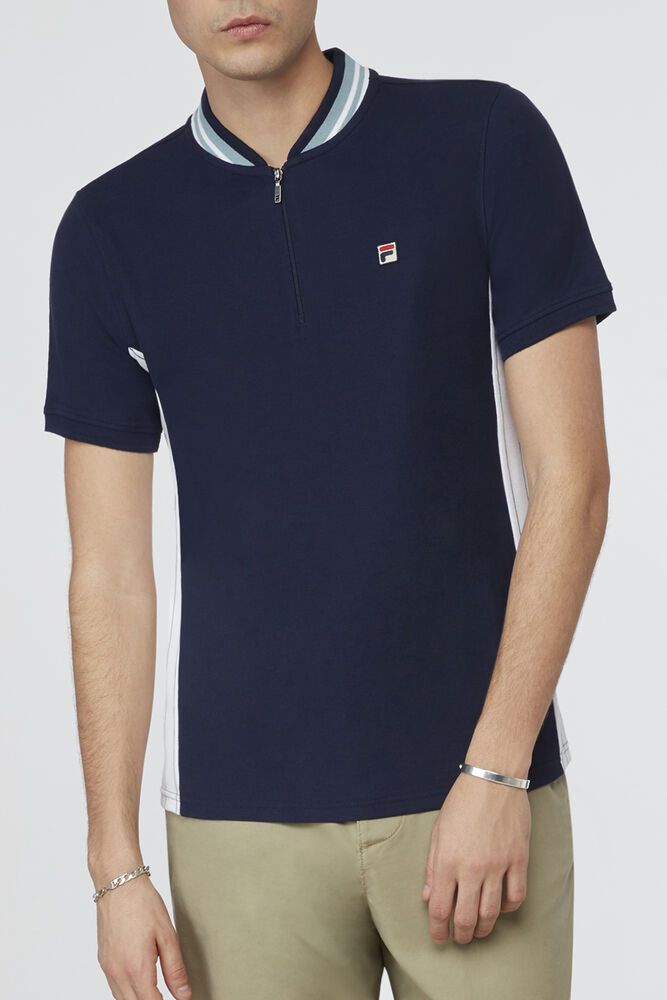 Fila Moretti Henley T-Shirt Navy - Mens - 20635ZTPK